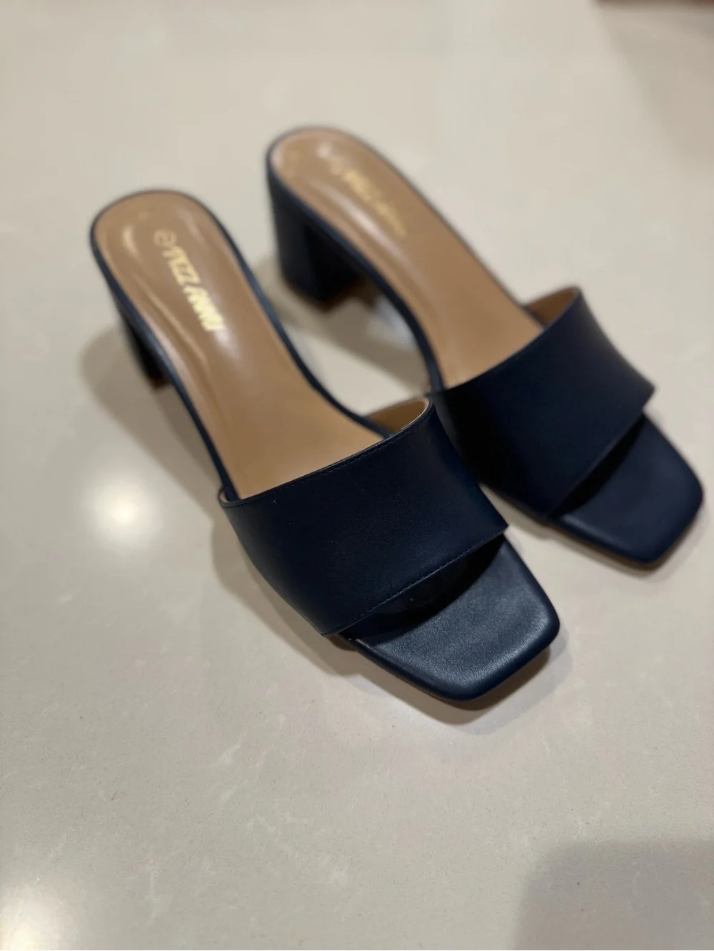 Women’s Navy Block Heel Slide Sandals
